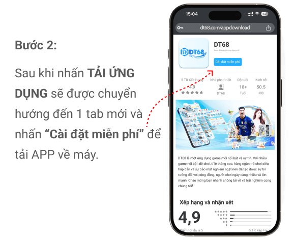 Ảnh chụp màn hình trang tải ứng dụng DT68 dùng để chọn phiên bản iOS